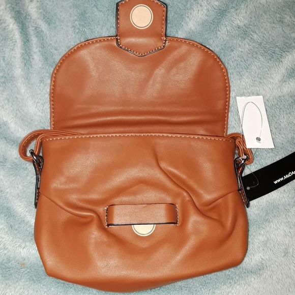 Soft Cognac Brown Tuck & Loop Crossbody Purse Bag - Picture 5 of 8